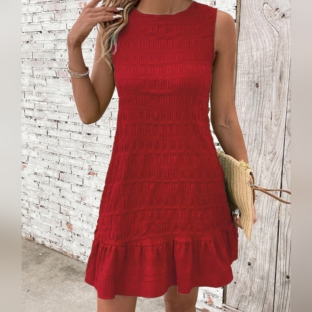 Women's Solid Color Back Tie Sleeveless Dress - Picture 3 of 4